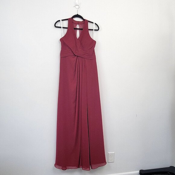 Azazie 'Danica' Bridesmaid Dress Burgundy Halter Neck A-Line Pleated NWT - Picture 3 of 12